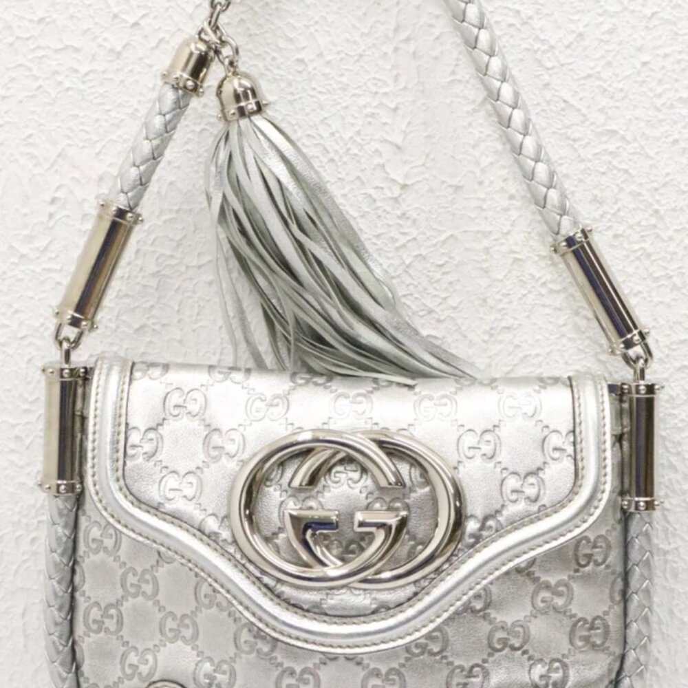 Gucci Small Signature Britt Tassel Shoulder Bag - Silver - Picture 2 of 15